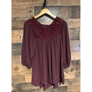 NWT Women's "In Loom" Crochet Yoke Bohemian Blouse (Size M)